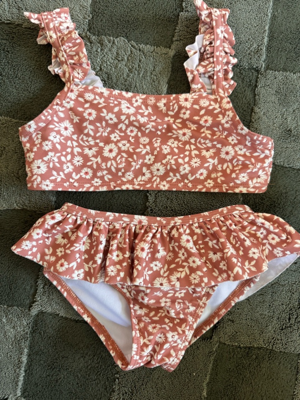 Rust Floral Ruffle Two-Piece Bikini